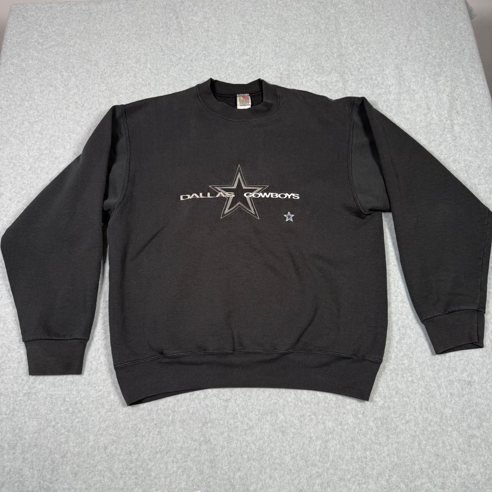 Vintage 90s Fruit of the Loom Dallas Cowboys Sweatshirt Black XL Embroidered NFL